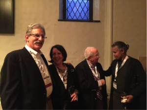 Dr. Mitakides with symposium attendees Dr. Clair Francomano, Dr. Rodney Grahame and Dr. Ann Maitland